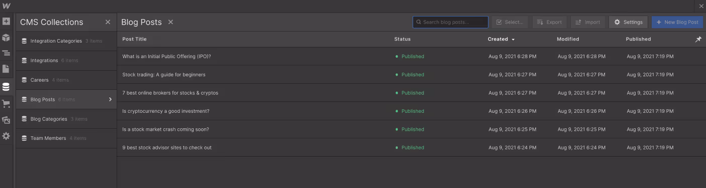 CMS Collection - Dark X Webflow Template