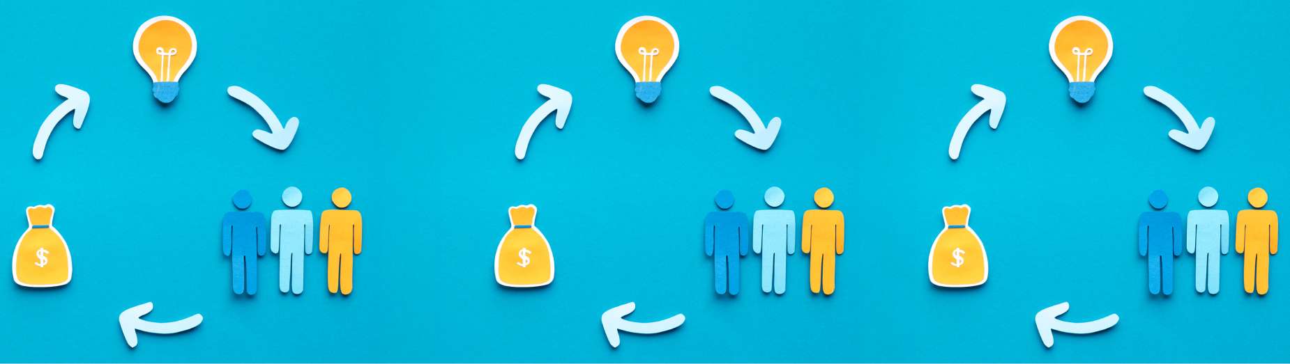 Looping diagram of team figures and concepts representing an AI-powered SDR sales feedback system