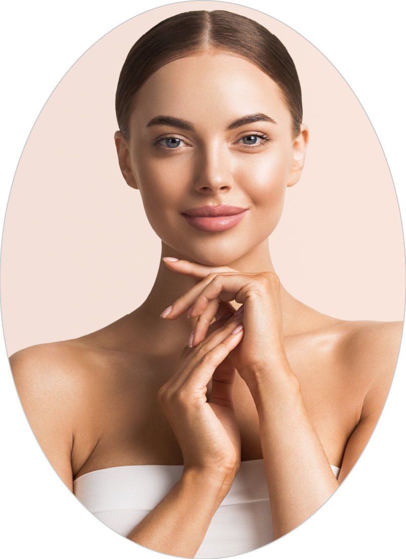 Woman smiling with her hands by her face