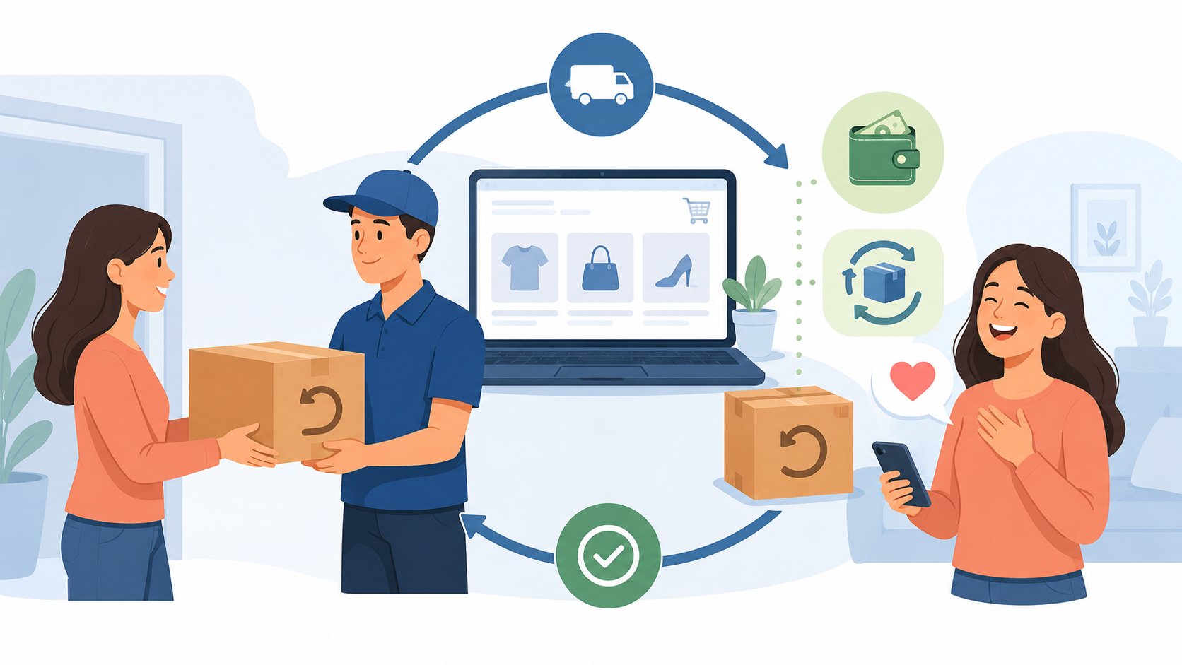 Retour d’un colis e-commerce avec confirmation sur mobile.