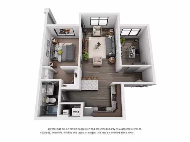 1B + Bonus Room layout