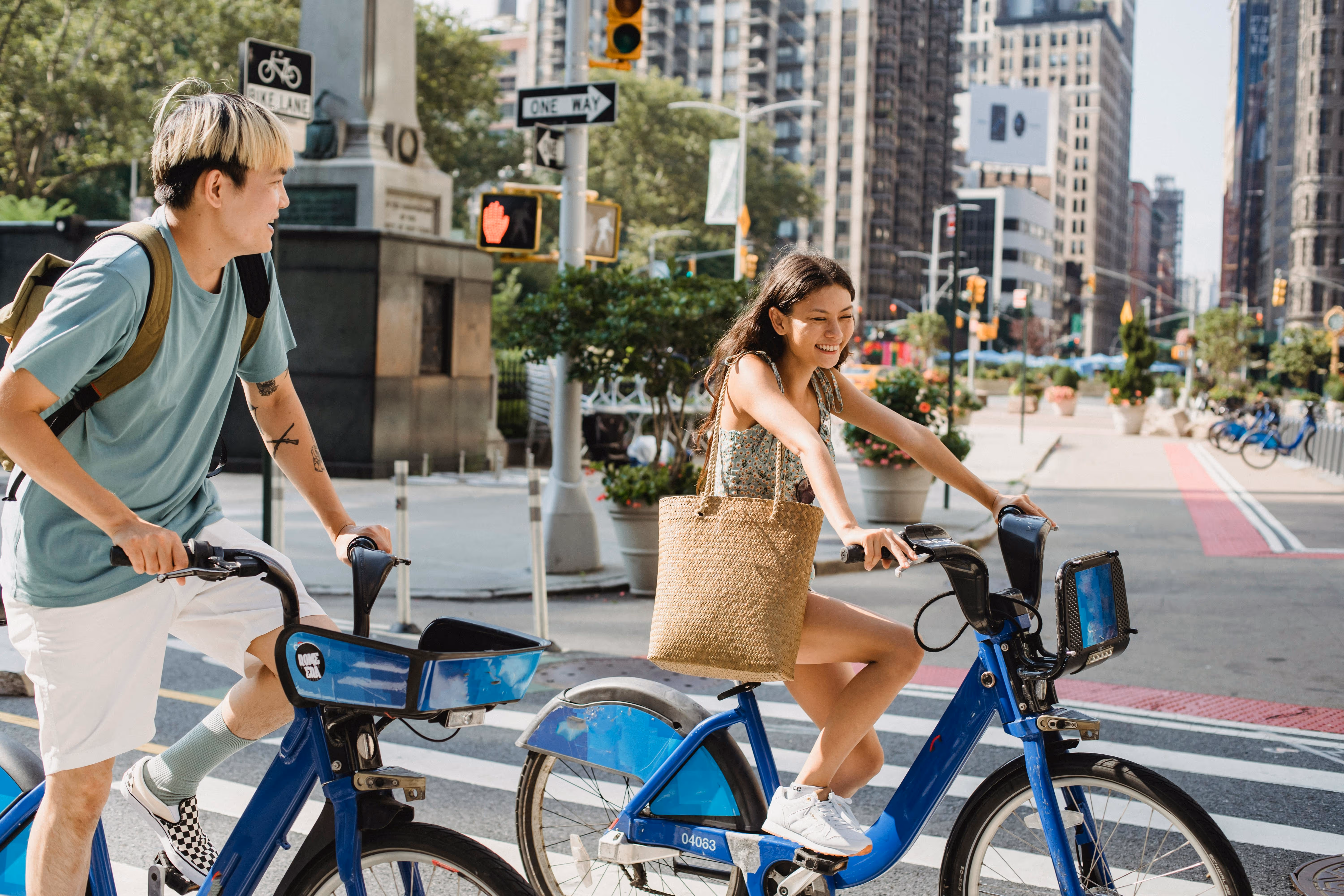 Biking Downtown Stock Photo