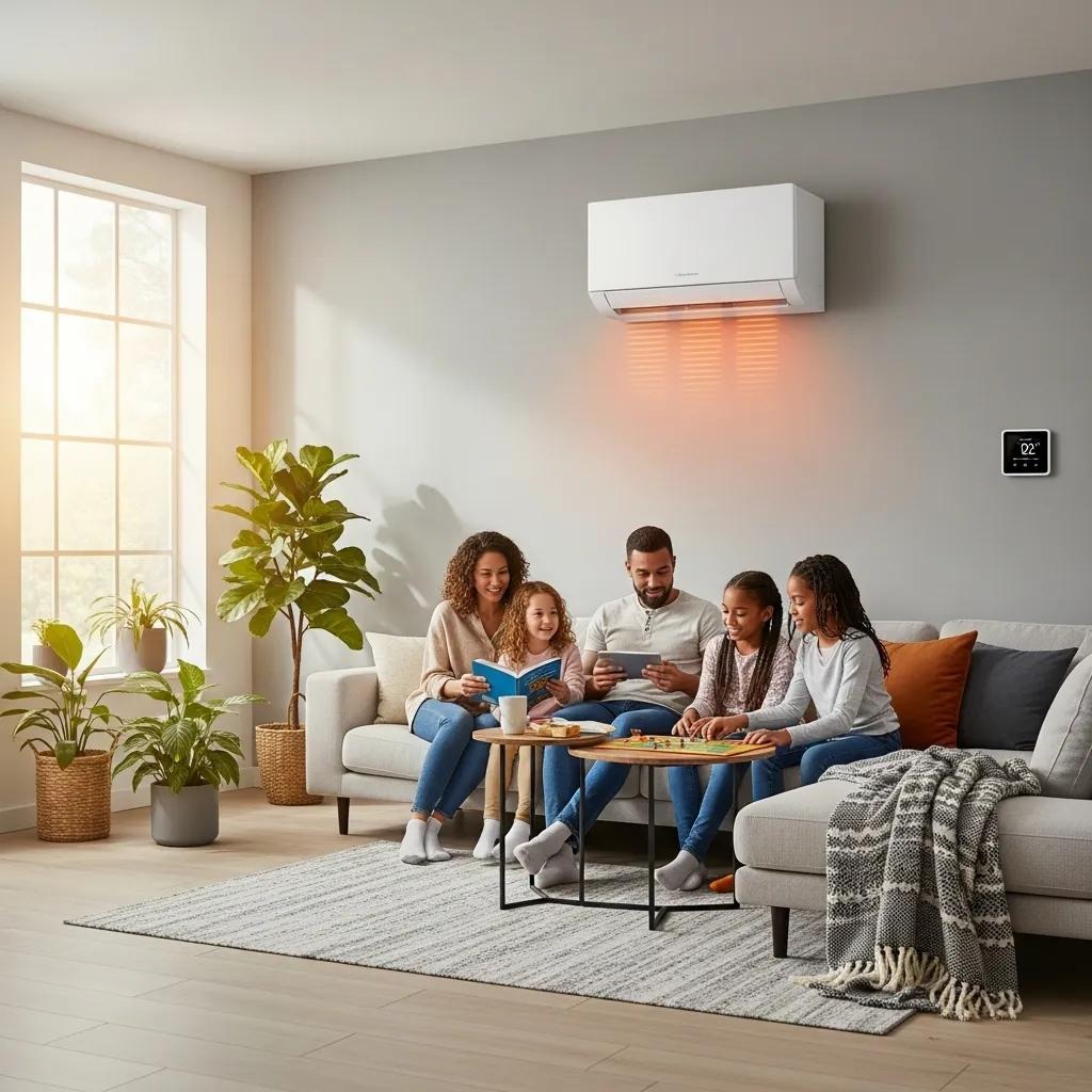 Ductless heating system in a modern home illustrating energy efficiency and family comfort