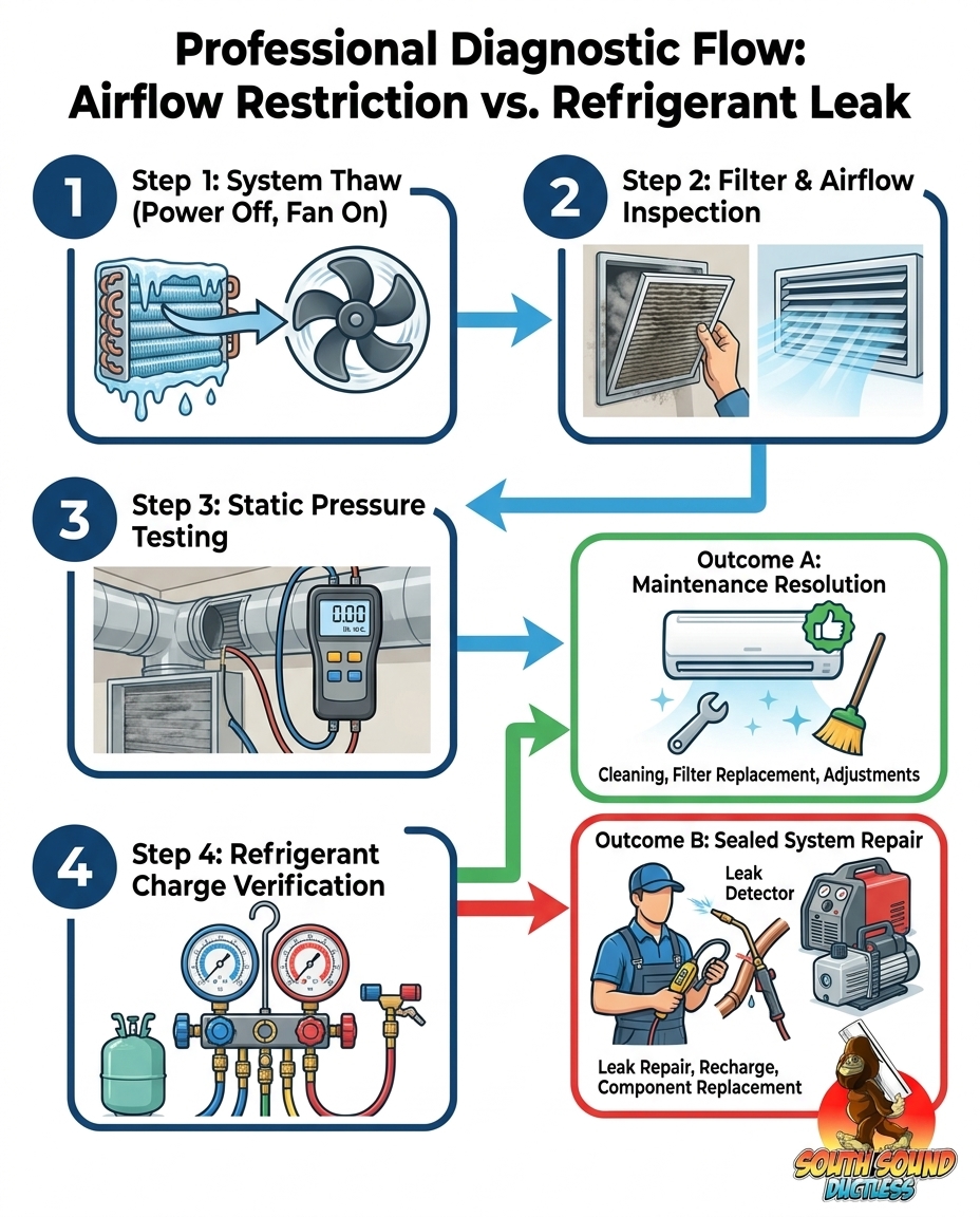 Professional Diagnostic Flow: Airflow Restriction vs. Refrigerant Leak