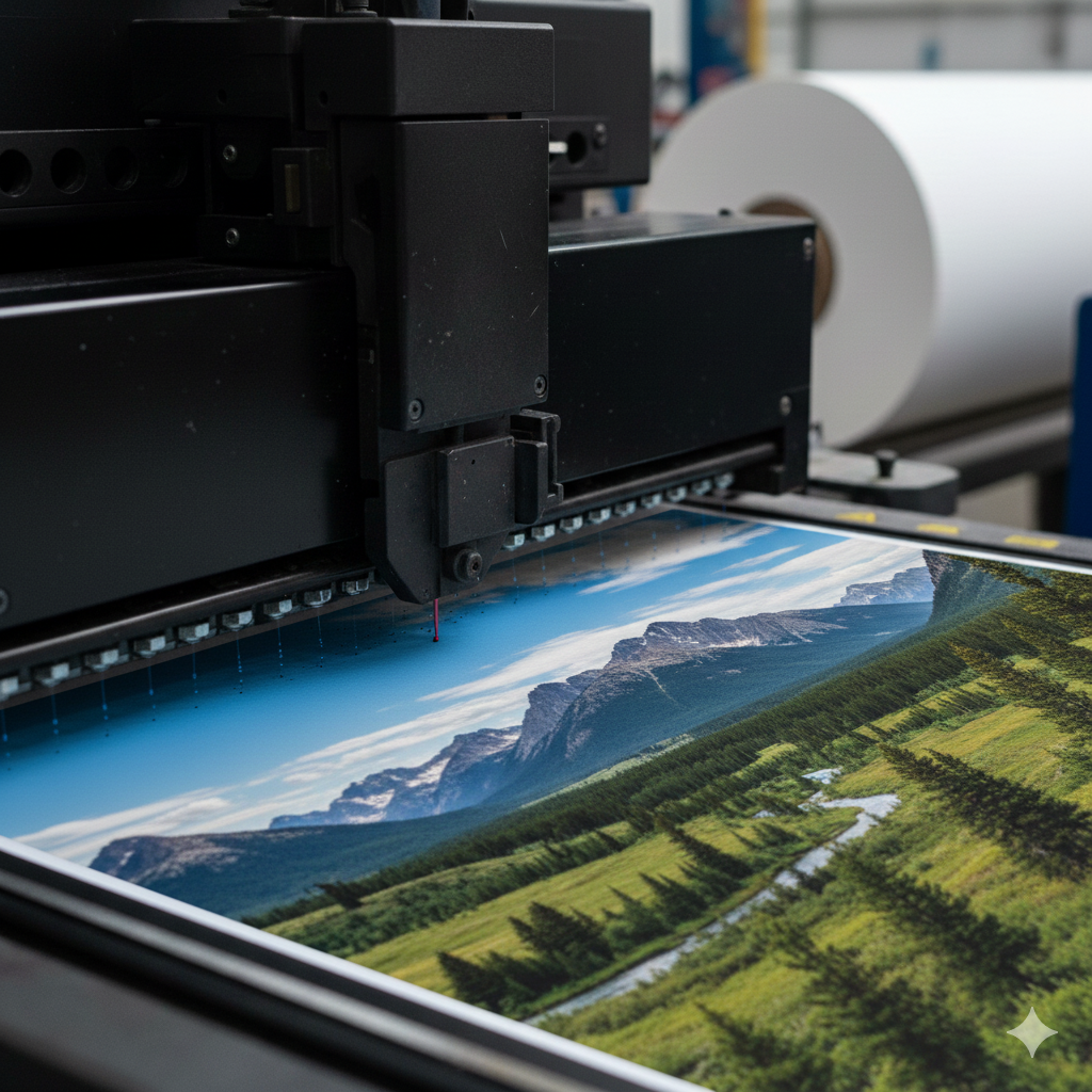 Close-up of the process of printing in premium 200gsm poster paper