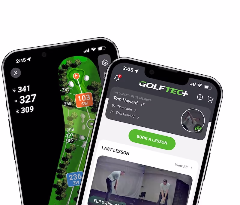GOLFTEC App being displayed on smartphone 