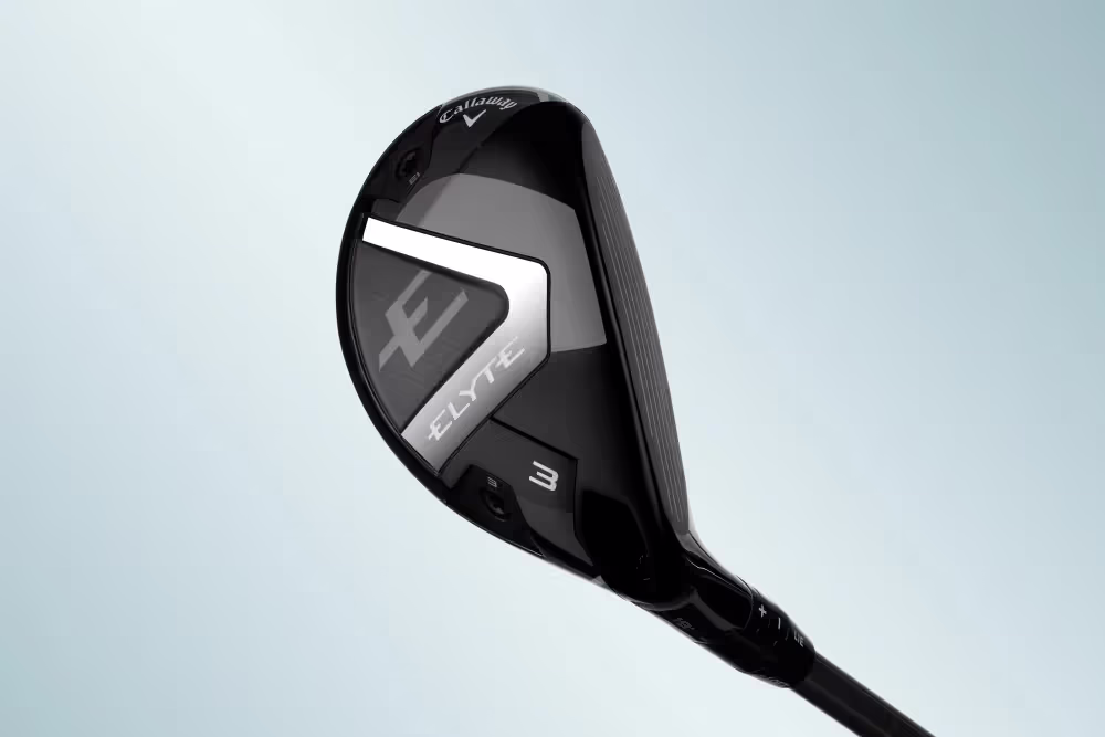 Bottom view of the Callaway Elyte Women's Hybrid with a light sky background. 