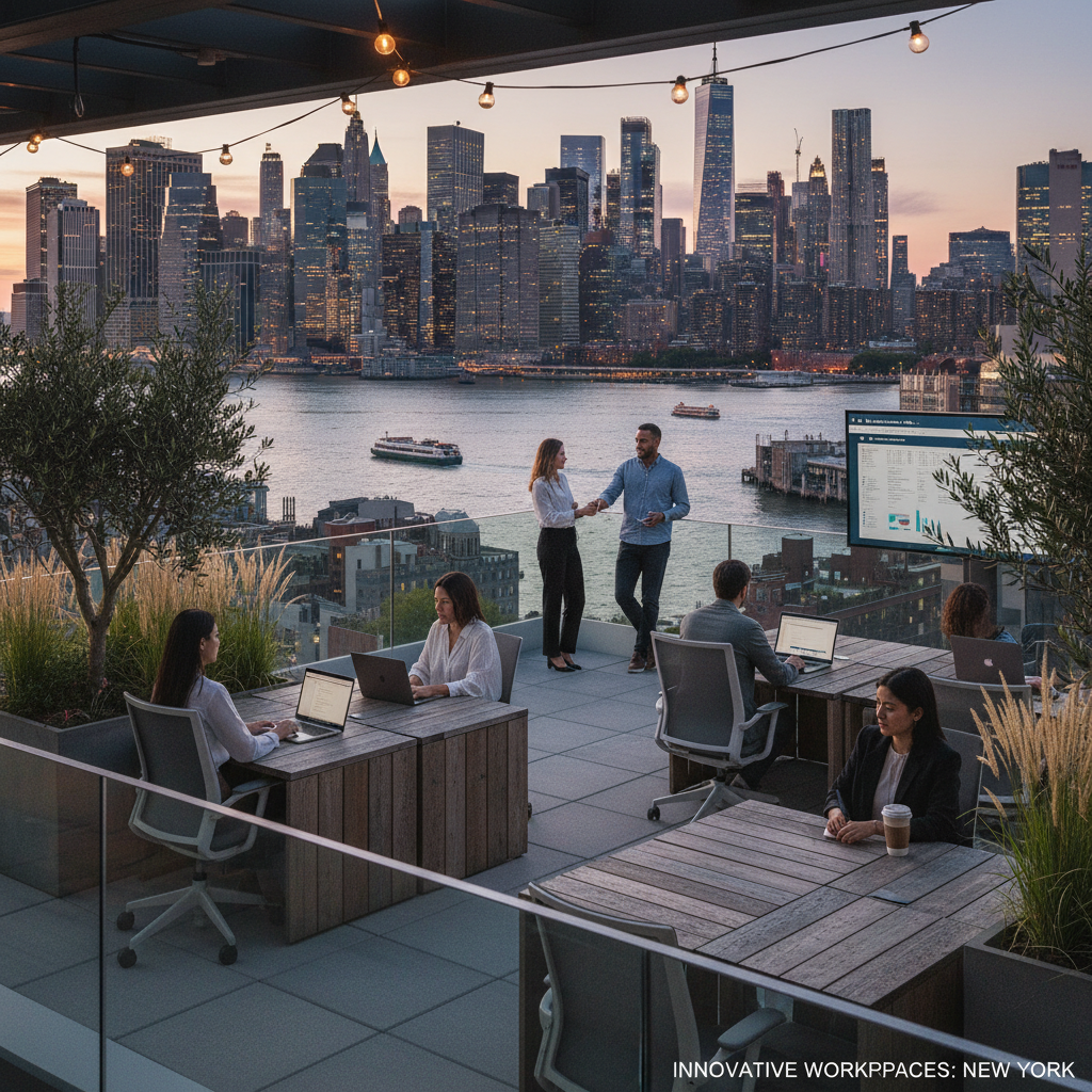 Brooklyn office space with Manhattan skyline view showing modern workspace alternatives to traditional NYC office space