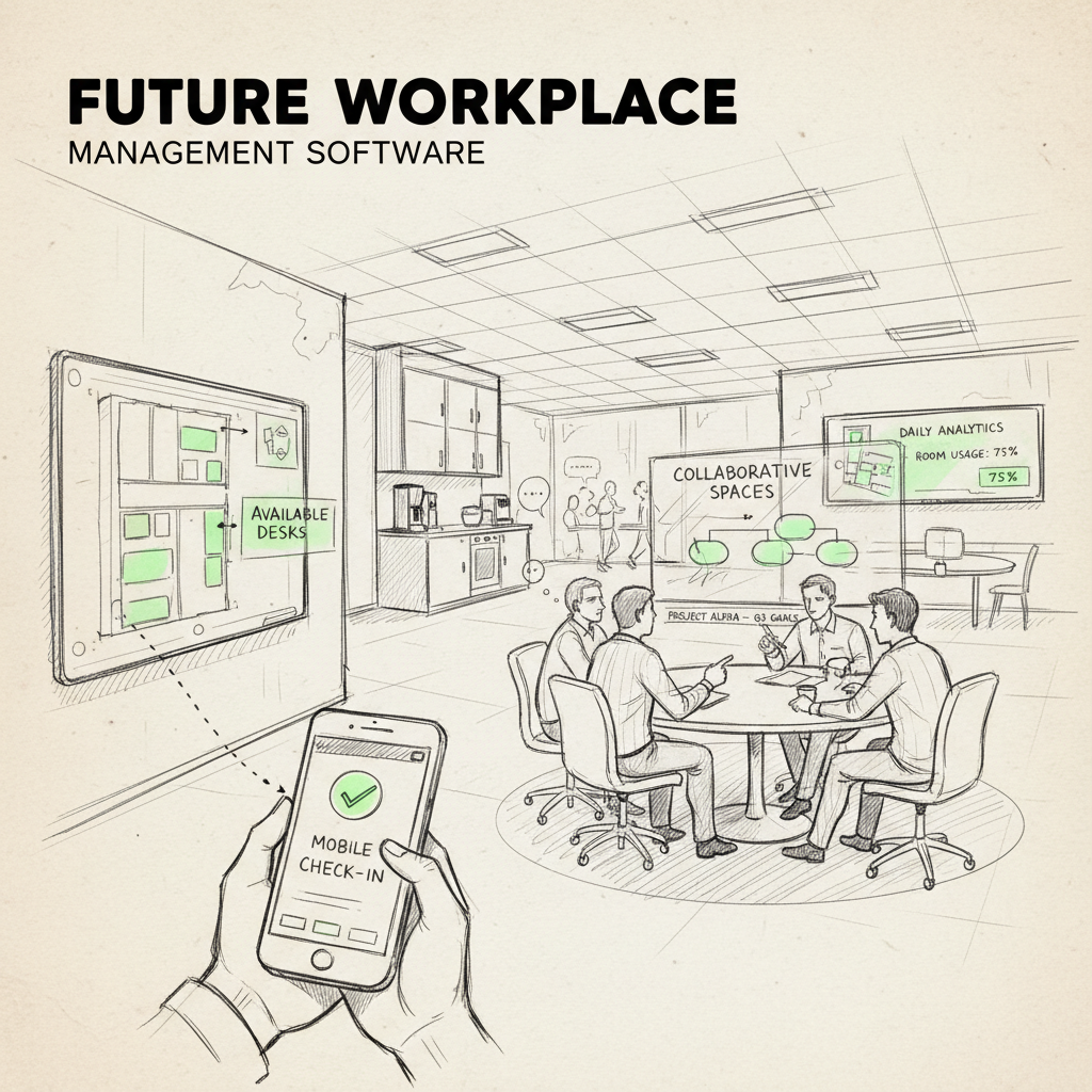 comprehensive workplace management software ecosystem in modern office setting