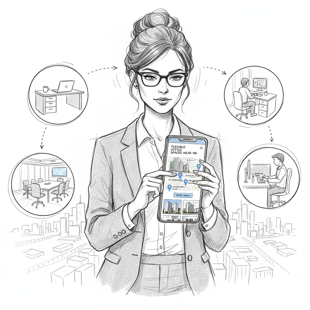 on-demand flexible office space near me booking through mobile technology
