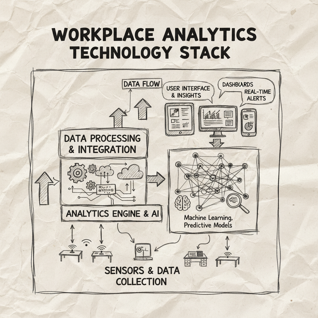 workplace analytics technology architecture diagram showing data flow from sensors to insights