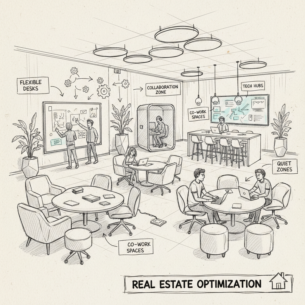 Hybrid workspace design showing real estate optimization principles