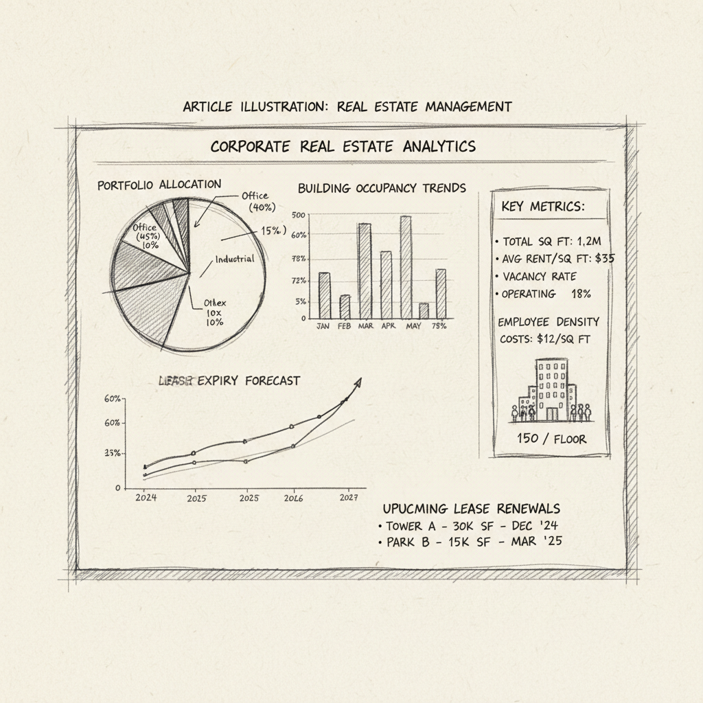 corporate real estate management technology dashboard with analytics and data visualization