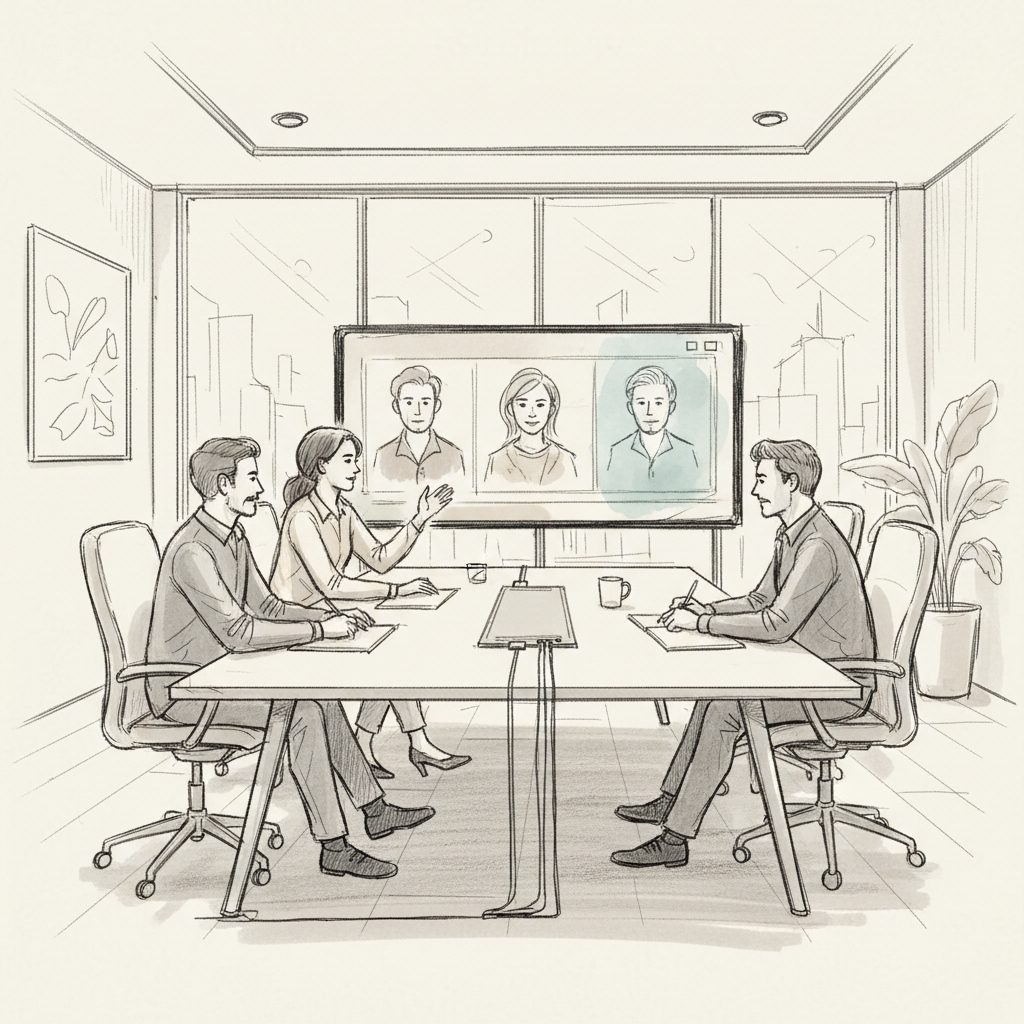 hybrid work guide meeting setup with remote and in-person participants