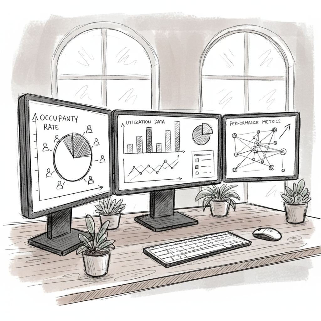 coworking space management analytics dashboard displaying operational efficiency metrics