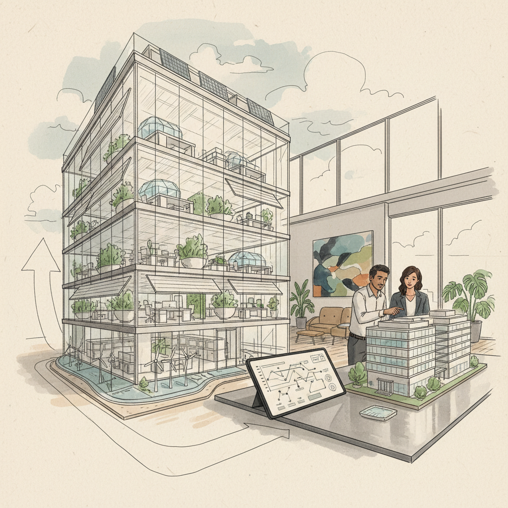 Modern office building showcasing efficient design principles for organizations looking to optimize real estate spend through strategic planning