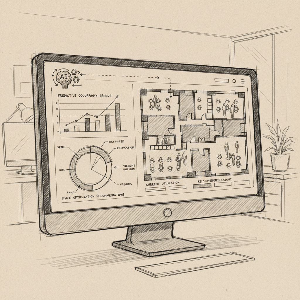 Corporate real estate technology AI analytics showing space utilization predictions