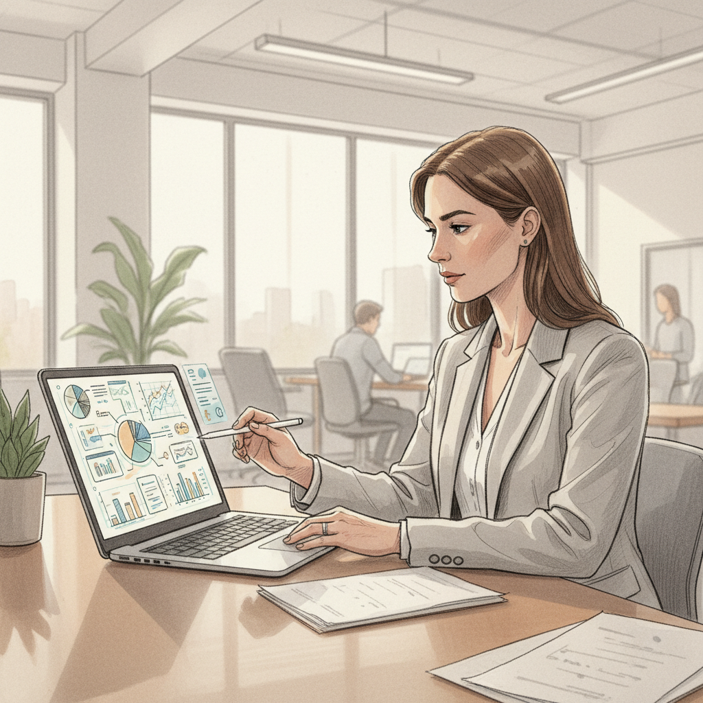 HR leader analyzing employee experience metrics on a workplace analytics dashboard