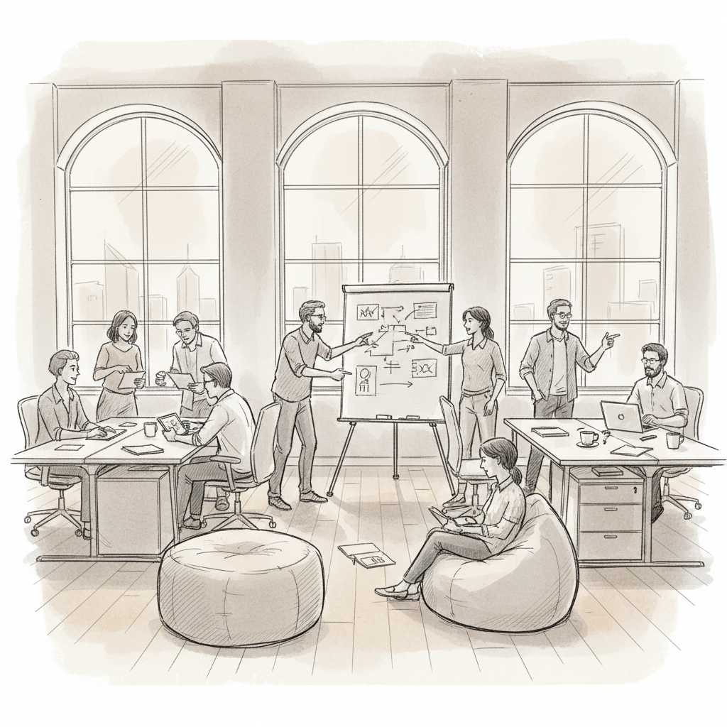 Hybrid team demonstrating workplace agility strategies in a flexible on-demand workspace