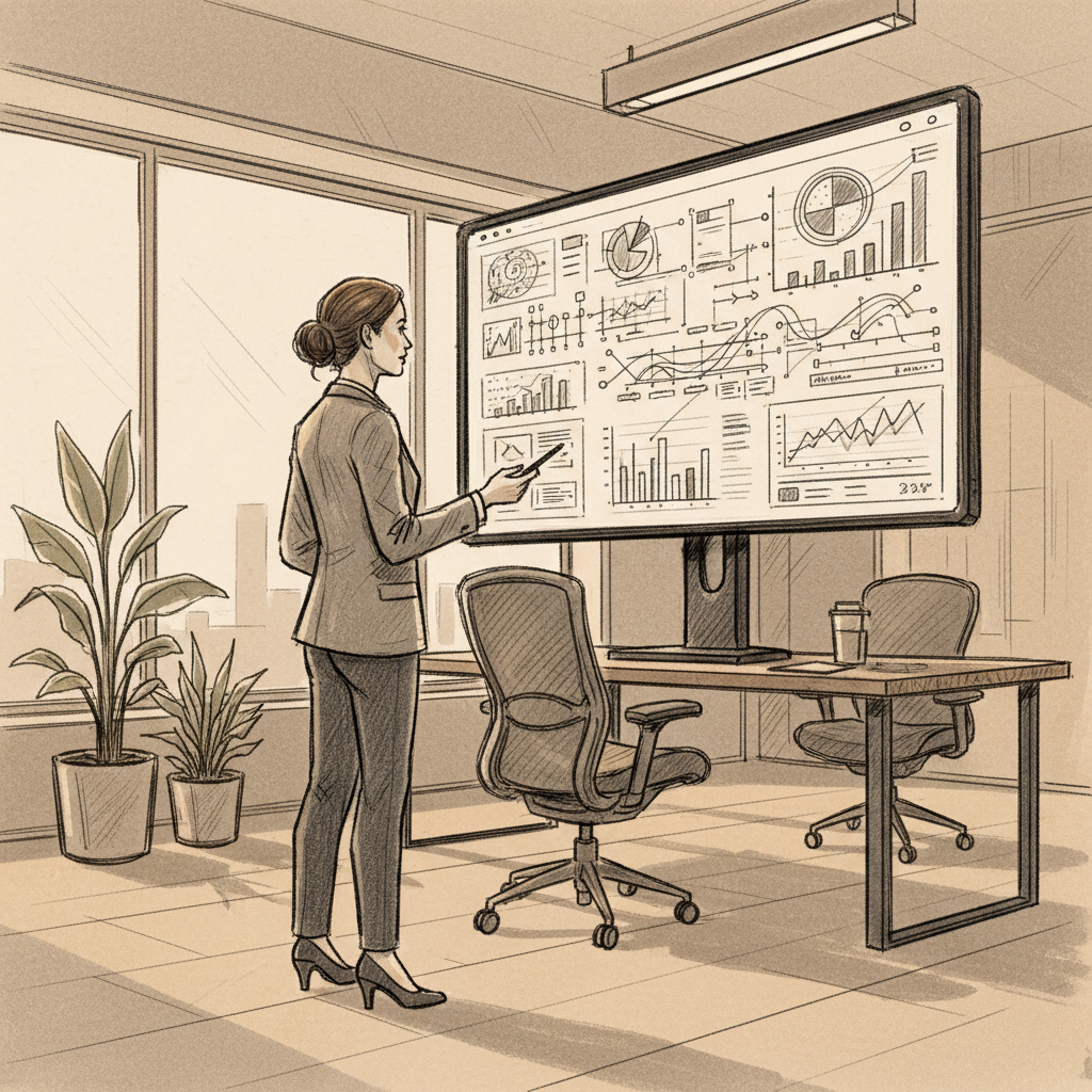 corporate real estate leader analyzing workplace data analytics on a dashboard