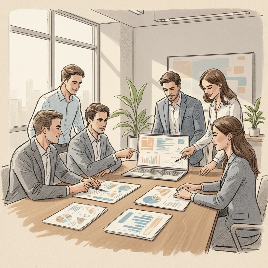 enterprise team reviewing workplace analytics software reports to make real estate optimization decisions