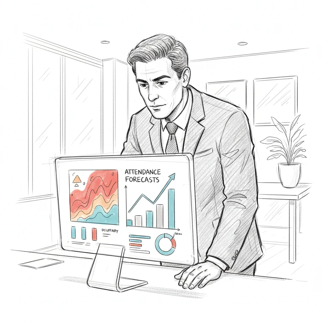 corporate real estate leader using workplace analytics software to review office occupancy forecasts