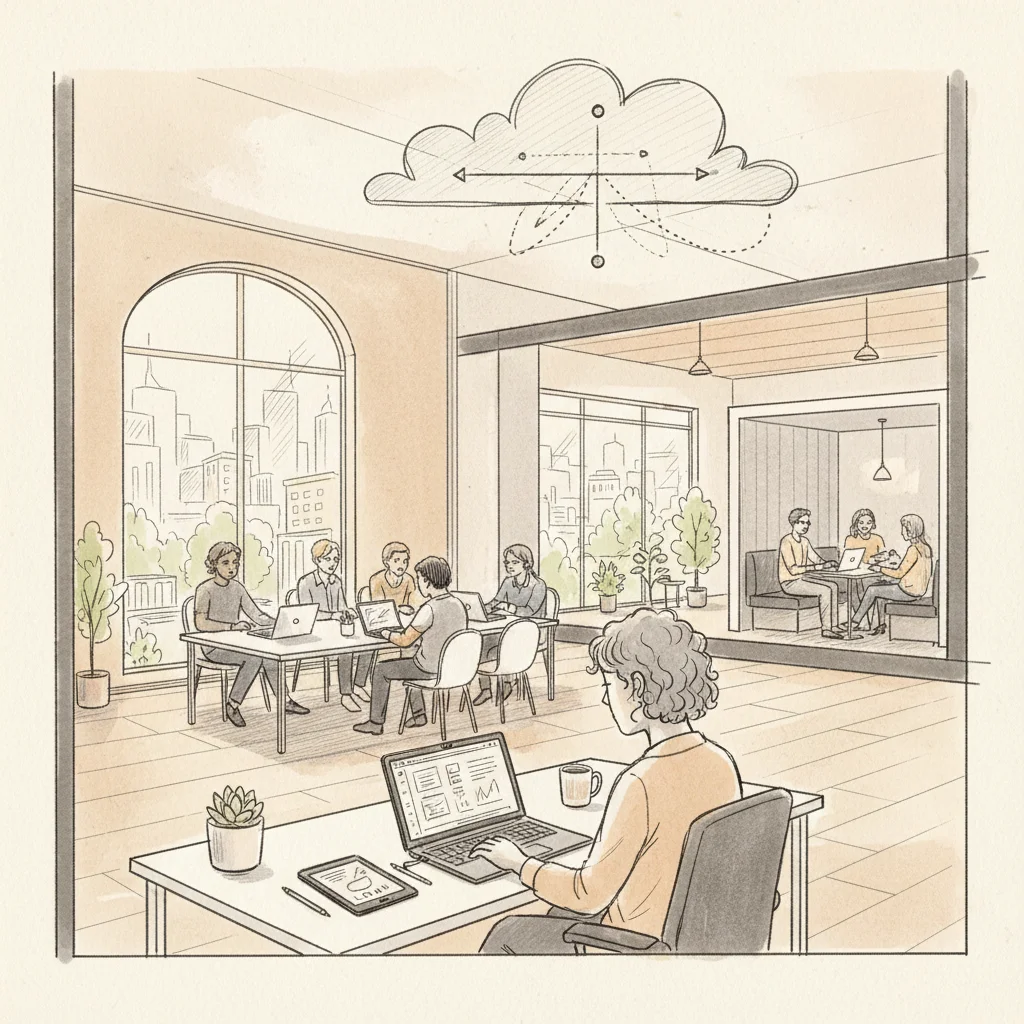 employee using on-demand workspace as part of a hybrid team managed with how to manage hybrid teams best practices