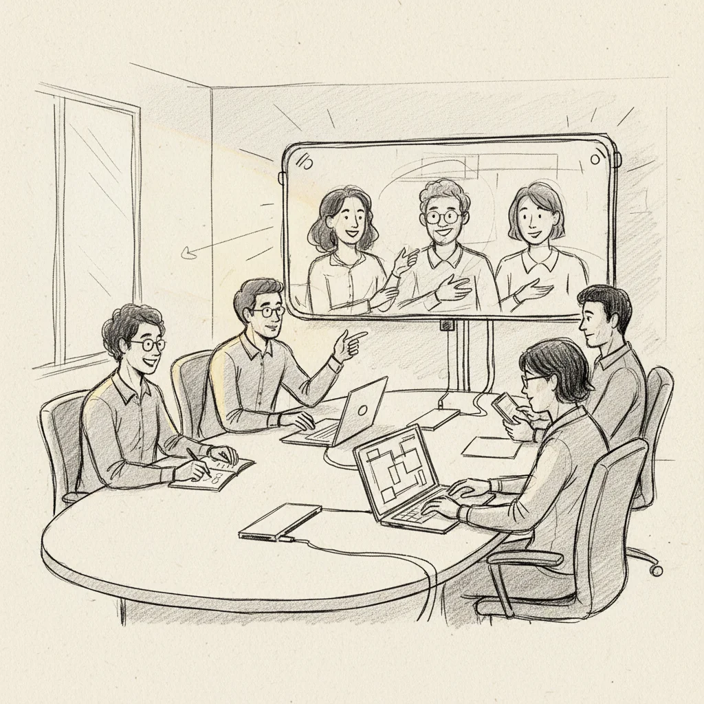 hybrid team meeting illustrating how to manage hybrid teams with inclusive communication