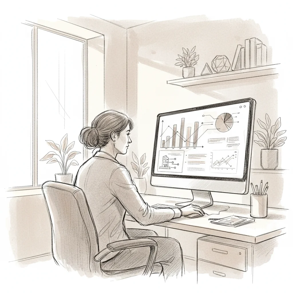 corporate real estate software analytics dashboard being reviewed by a workplace manager