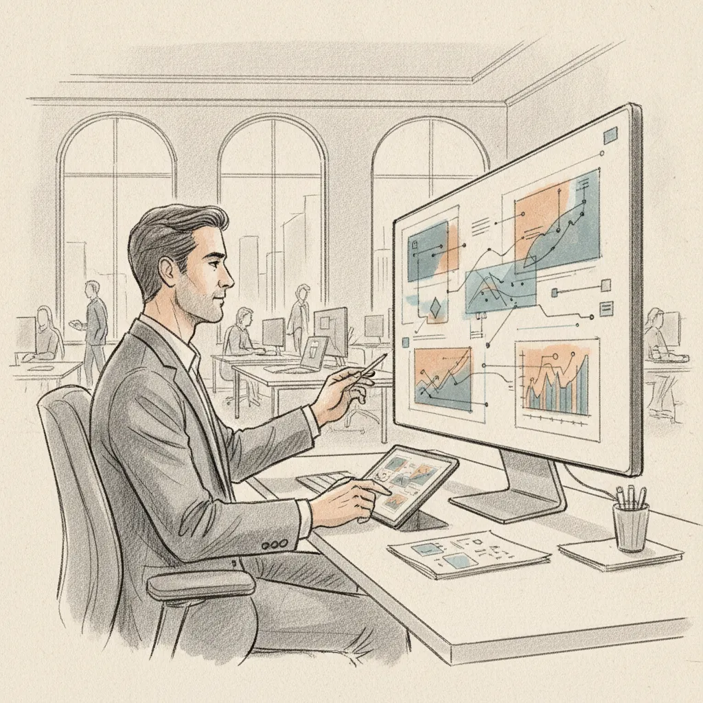 corporate real estate leader analyzing desk sharing software utilization data on screen