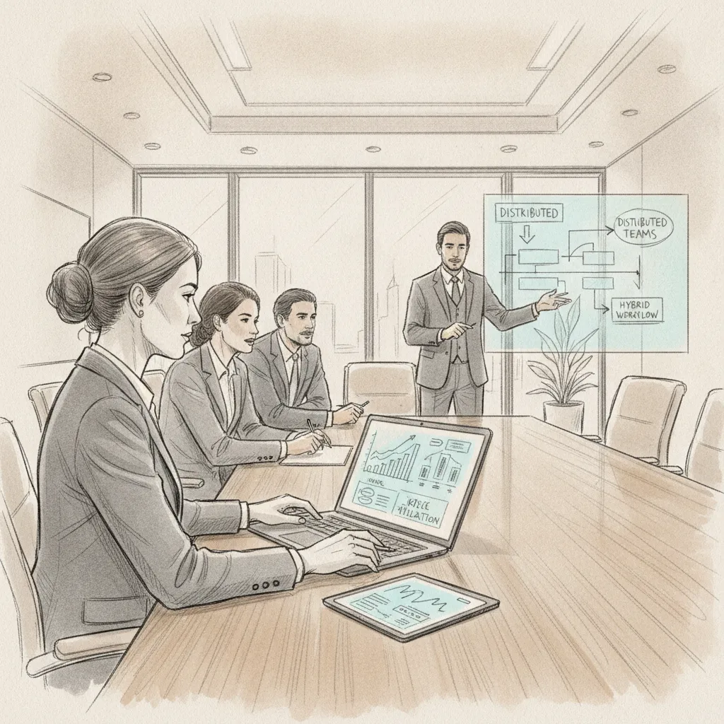 corporate real estate leader analyzing data on how to manage distributed teams and optimize workspace