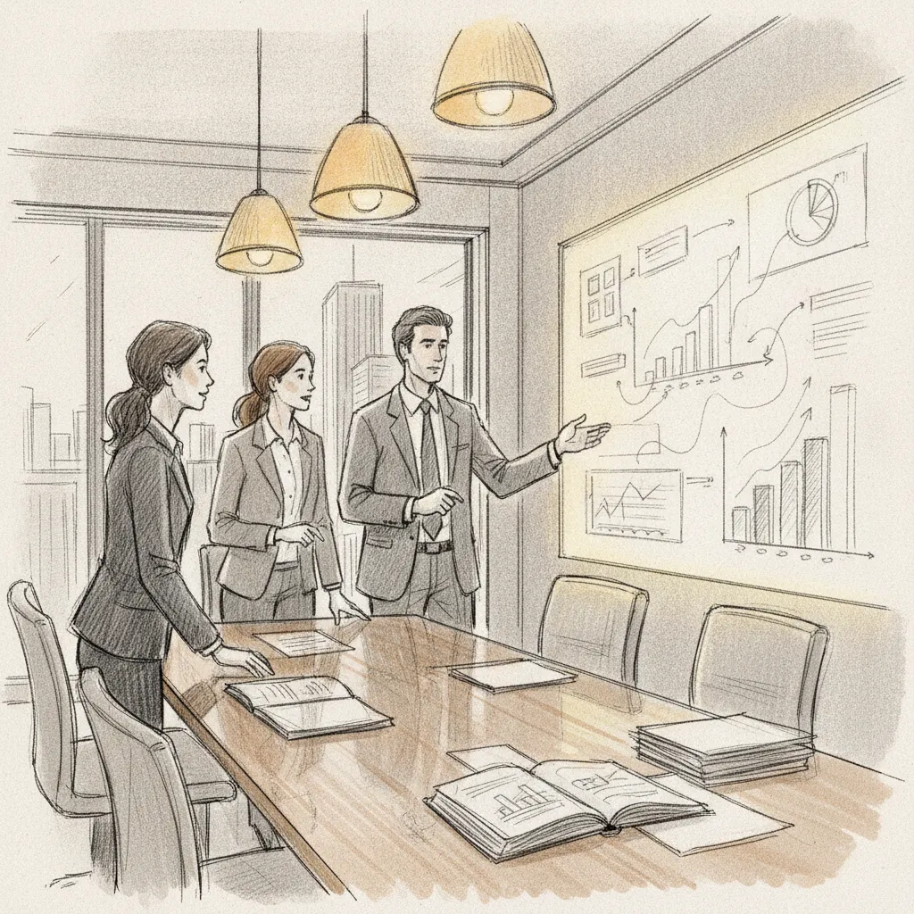corporate team conducting real estate portfolio optimization review meeting
