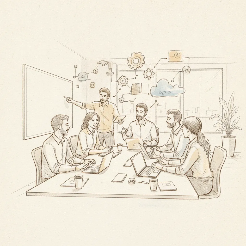 hybrid team meeting in a workspace accessed through a workplace management platform
