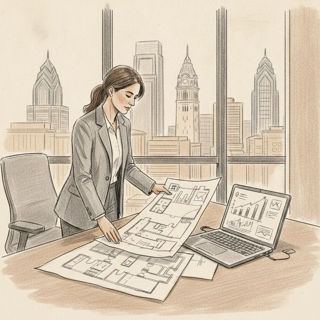 Corporate real estate leader analyzing office space in Philadelphia utilization data