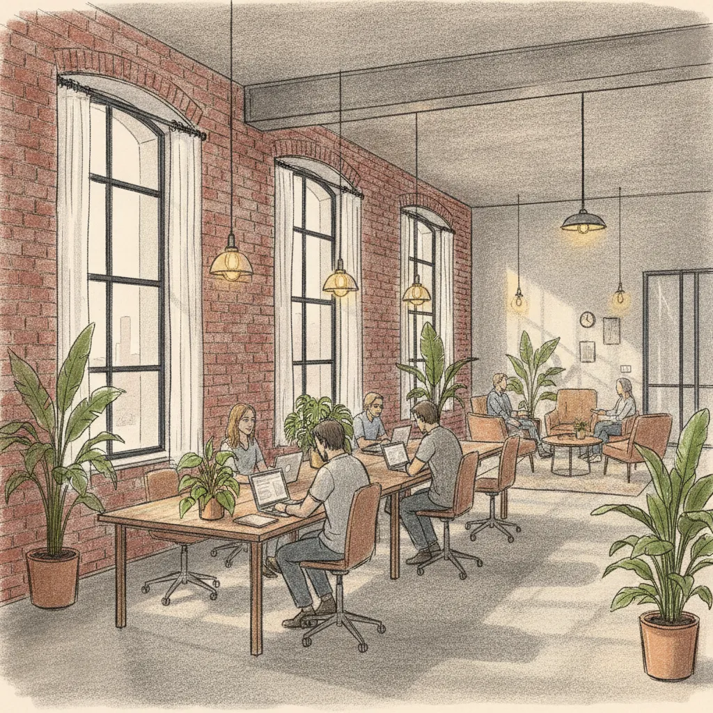 Small office space in Philadelphia coworking interior with modern amenities