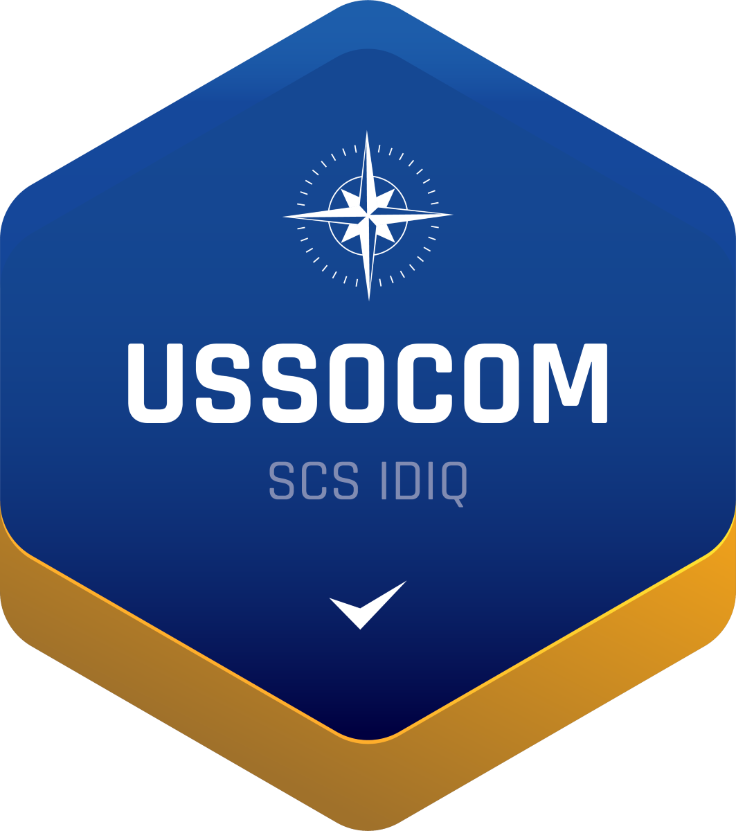 USSOCOM logo with compass rose, blue and gold hexagonal design