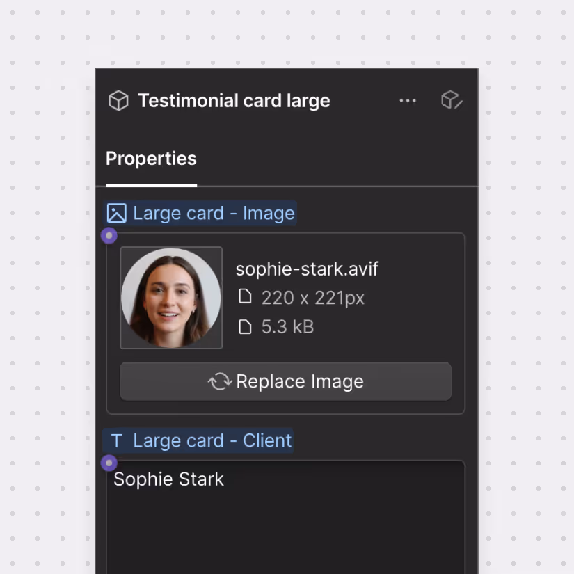 Image of the Webflow UI showing component edition. 