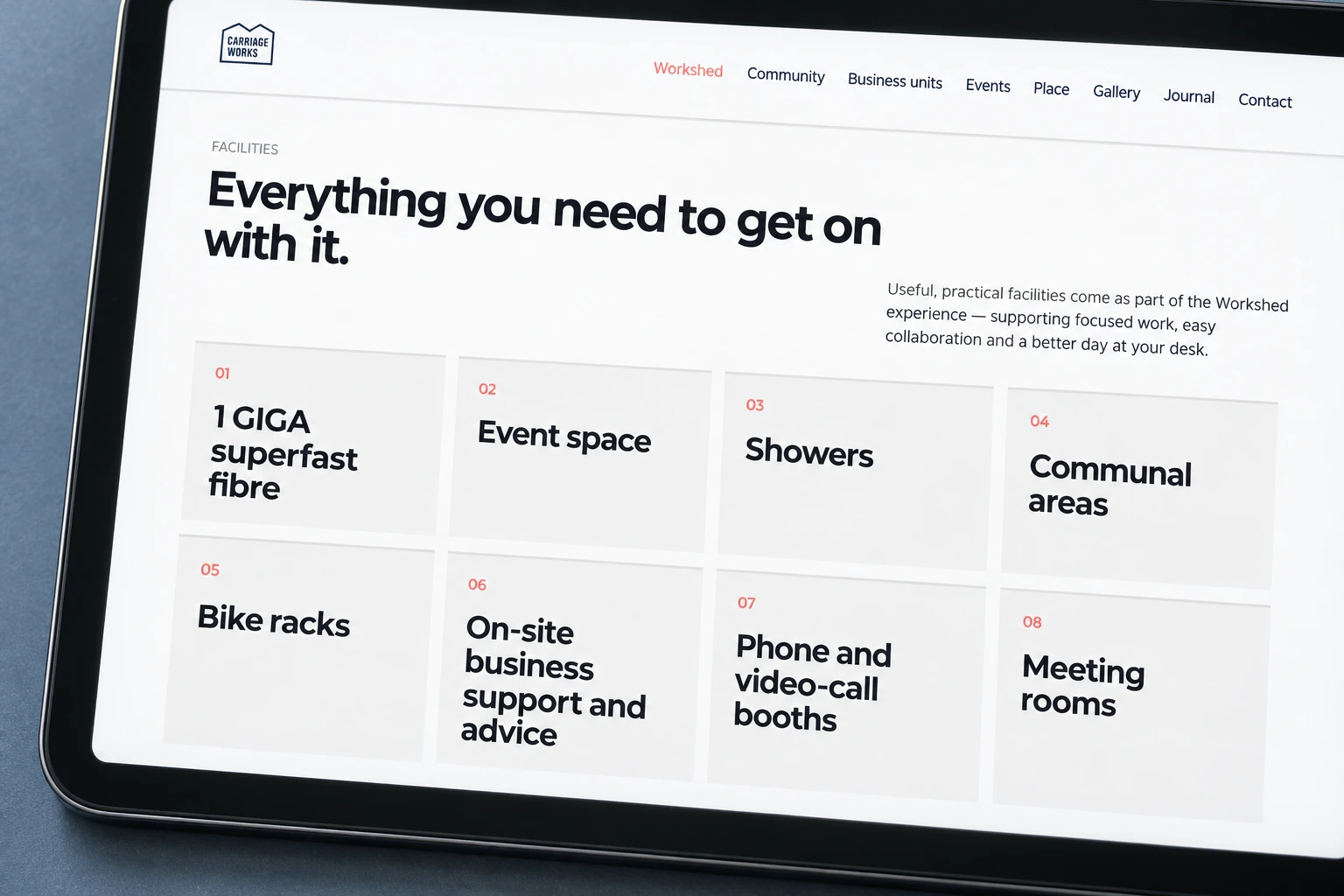 Facilities and workspace options give visitors the detail they need to decide.