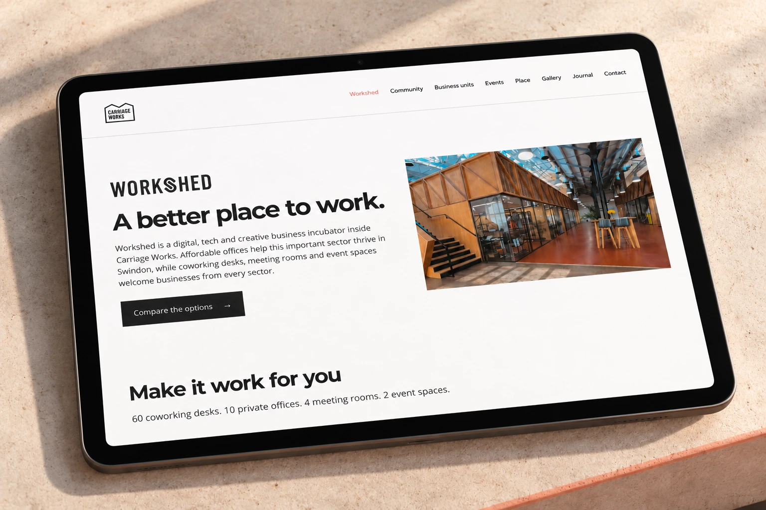 Workshed has a distinctive home within the wider Carriage Works experience.