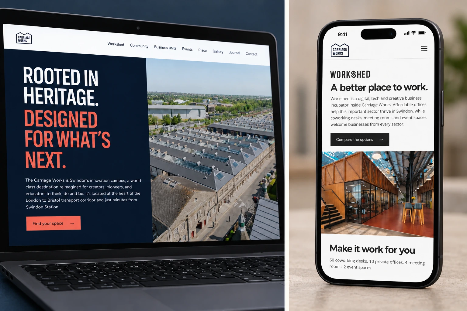 One connected experience, with a clear relationship between Carriage Works and Workshed.