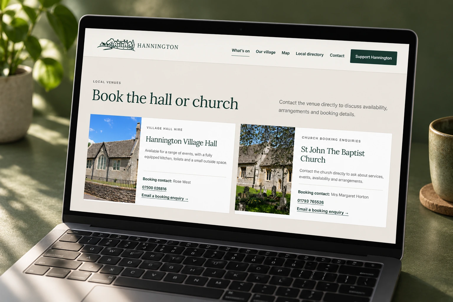 Venue information and enquiry routes support everyday local tasks.