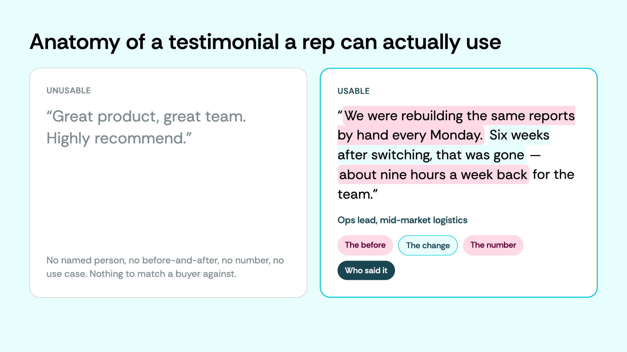 Anatomy of a testimonial a rep can actually use