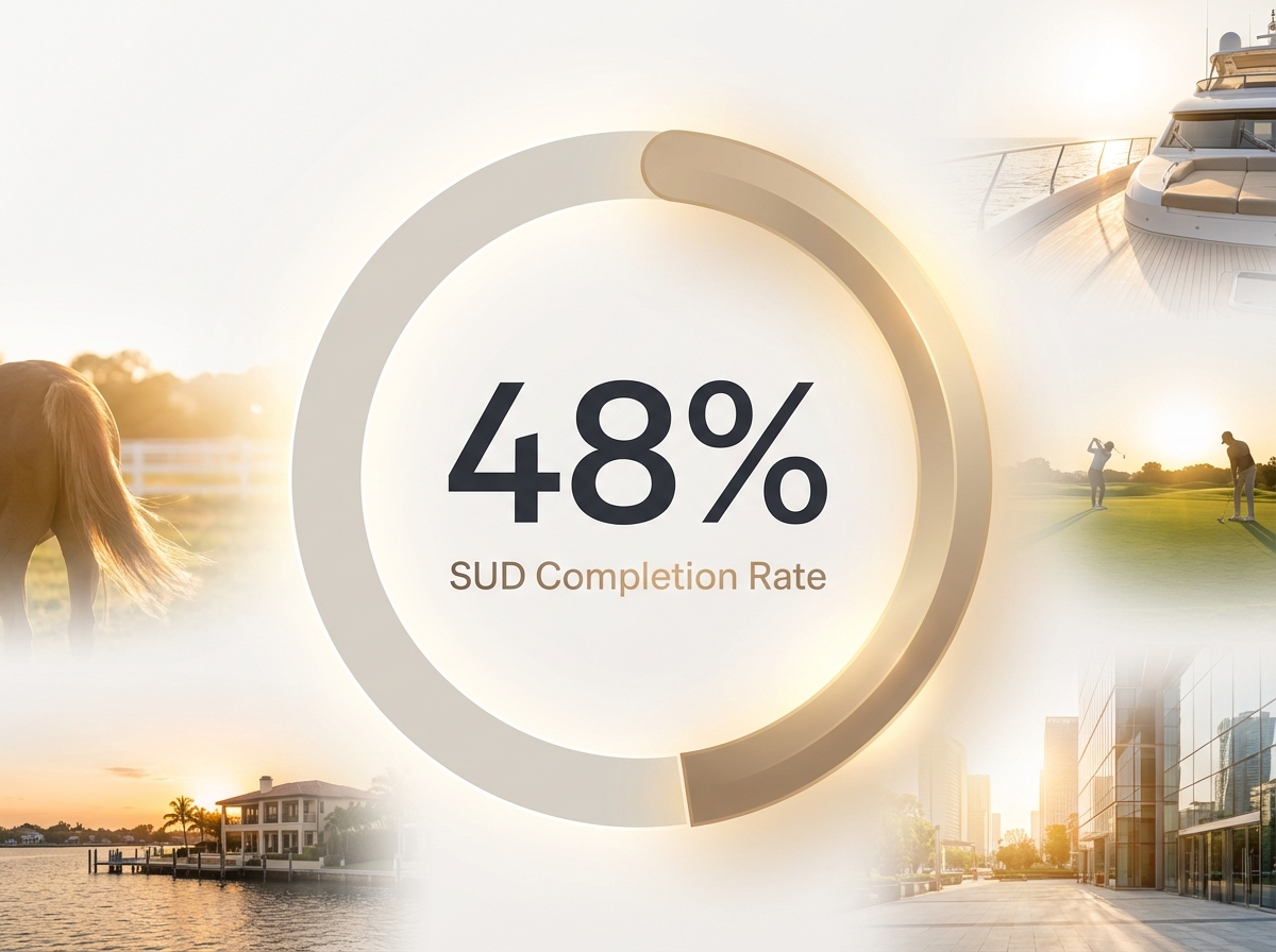 Infographic showing SUD Treatment Program Completion Rate: 48%