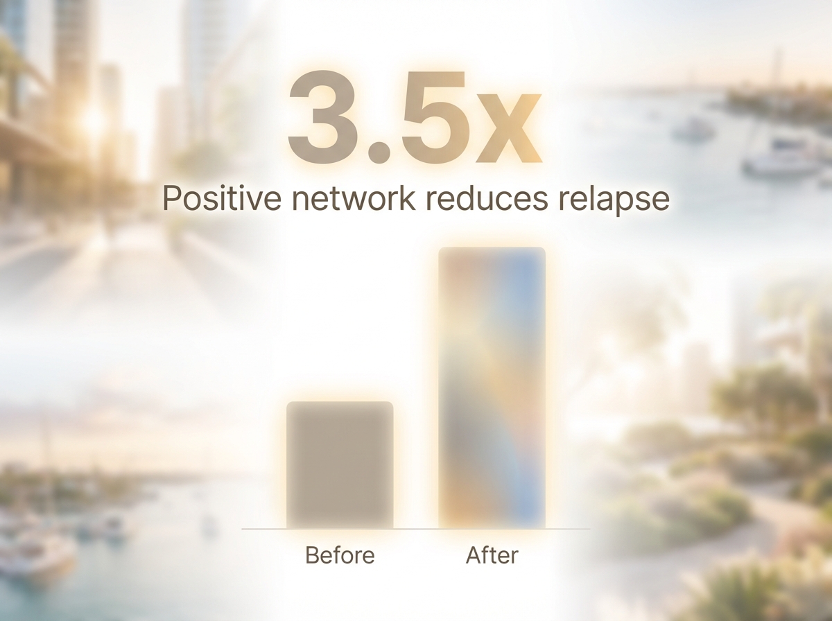 Infographic showing Reduced relapse likelihood with positive social network: 3.5x