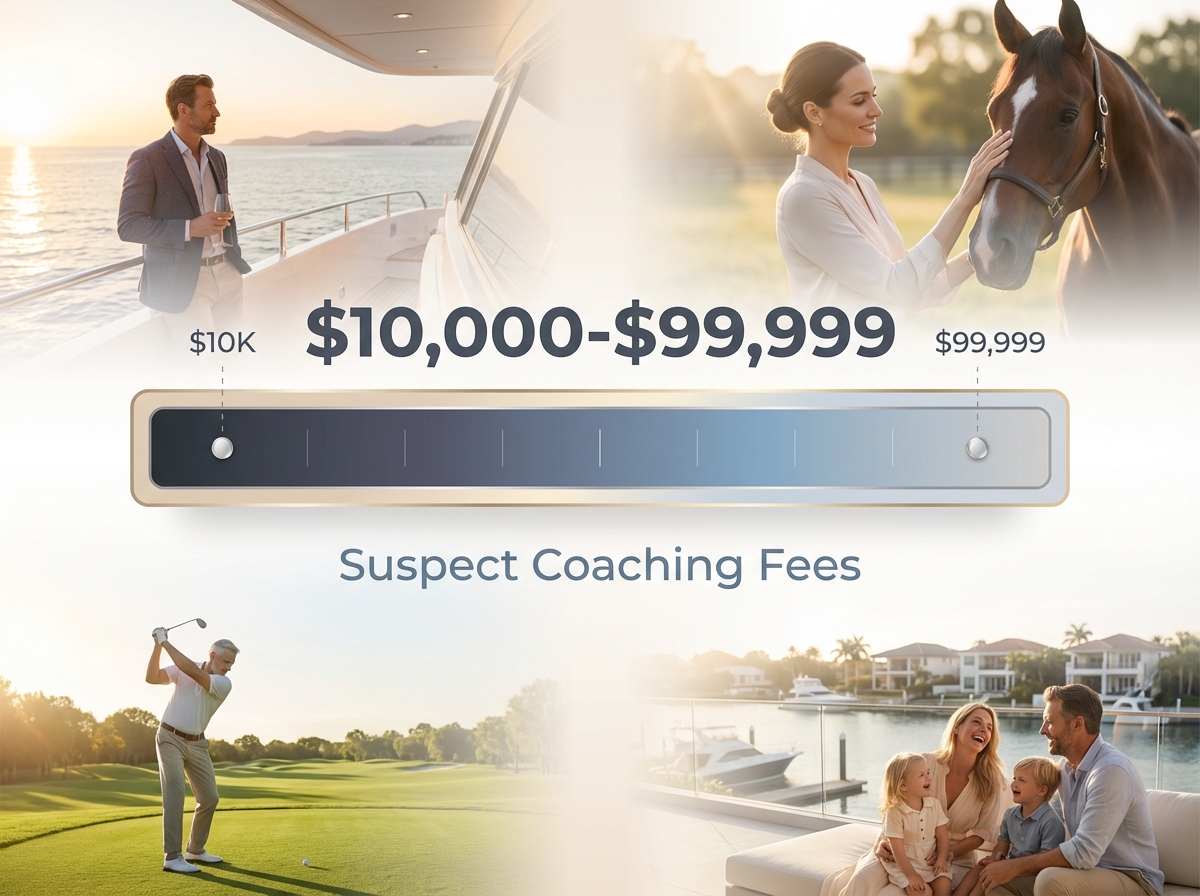 Infographic showing Upfront Fees for Suspect Career Coaching Services: $10000-$99999