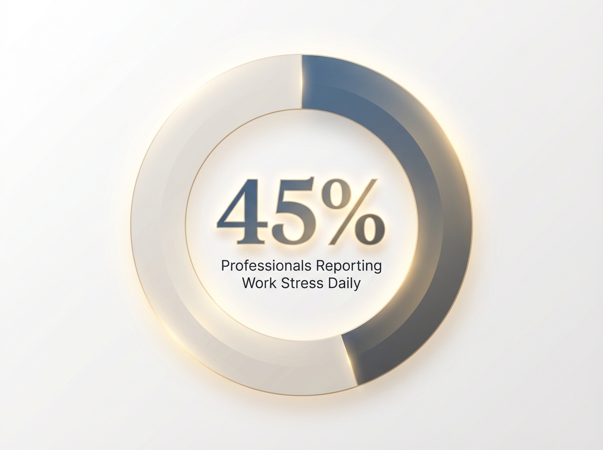 Infographic showing Professionals Reporting Daily Stress Affecting Work: 45%