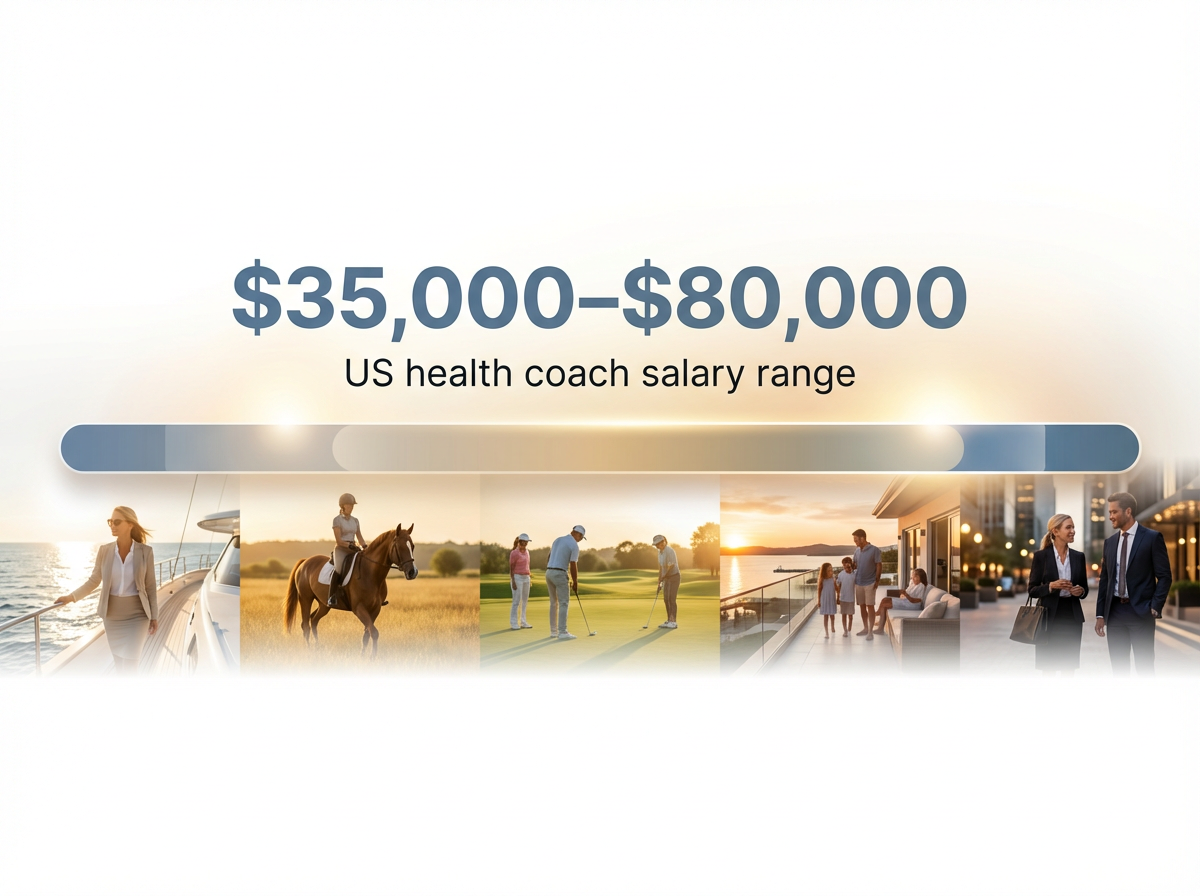 Infographic showing Annual salary range for a health and wellness coach in the US: $35000-$80000