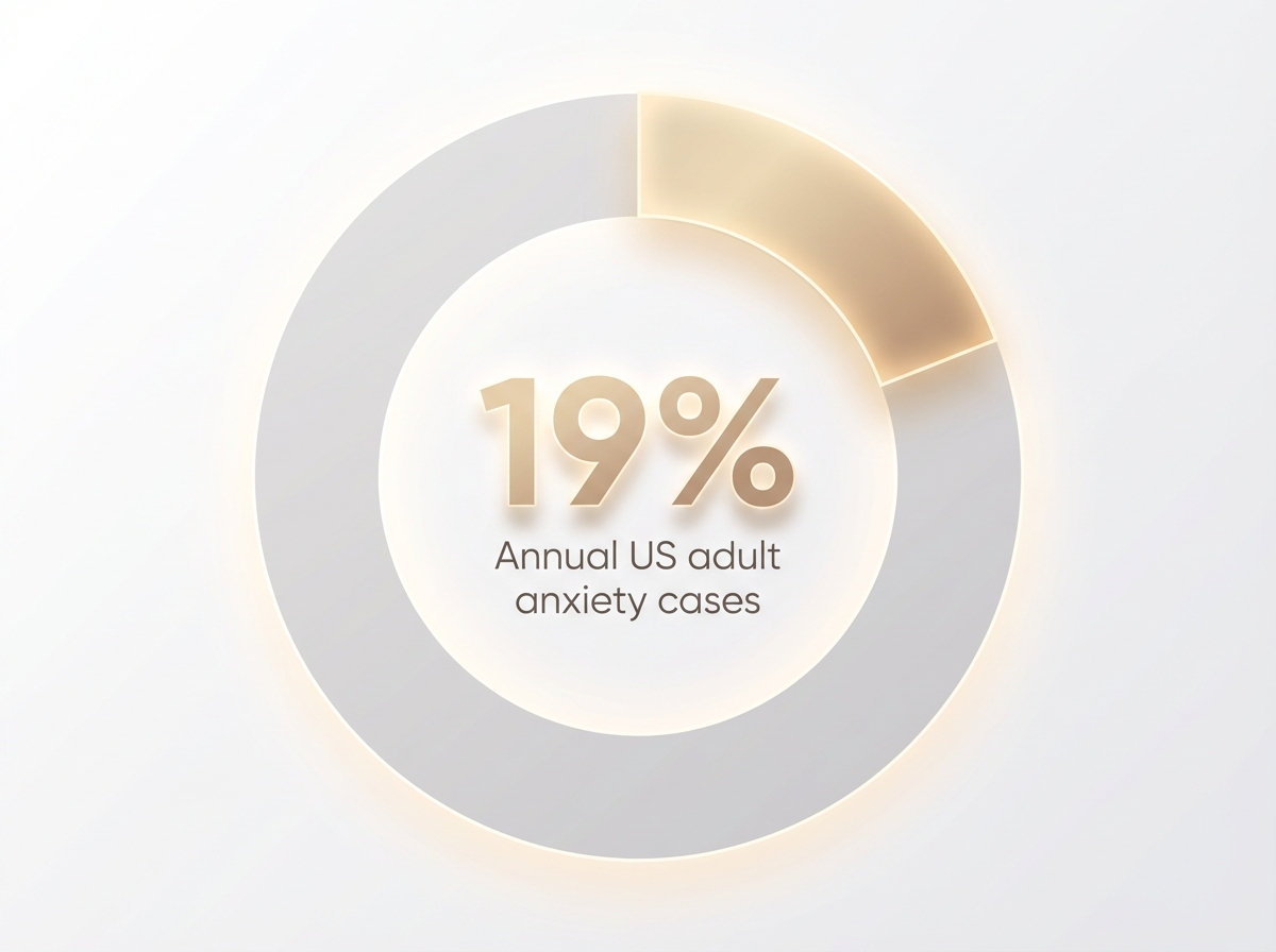 Infographic showing US adults affected by anxiety disorders annually: 19%