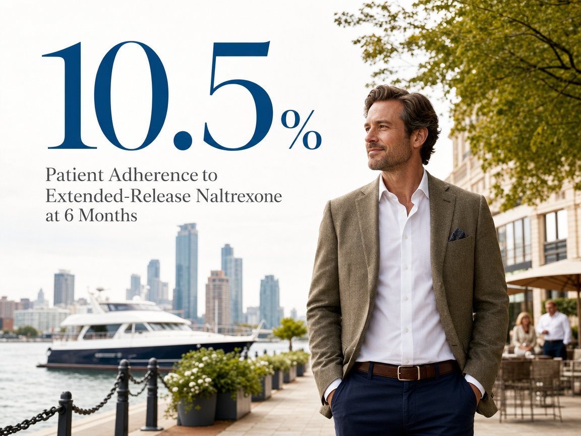 Infographic showing Patient Adherence to Extended-Release Naltrexone at 6 Months