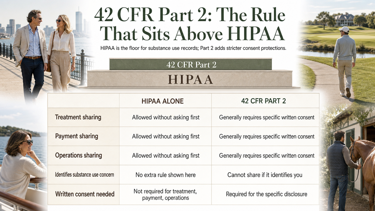 Visualize the comparison table contrasting HIPAA-alone protections with the additional 42 CFR Part 2 protections across five scenarios that are explicitly described in the section